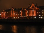 Blick von der Hohen Brücke auf die Speicherstadt